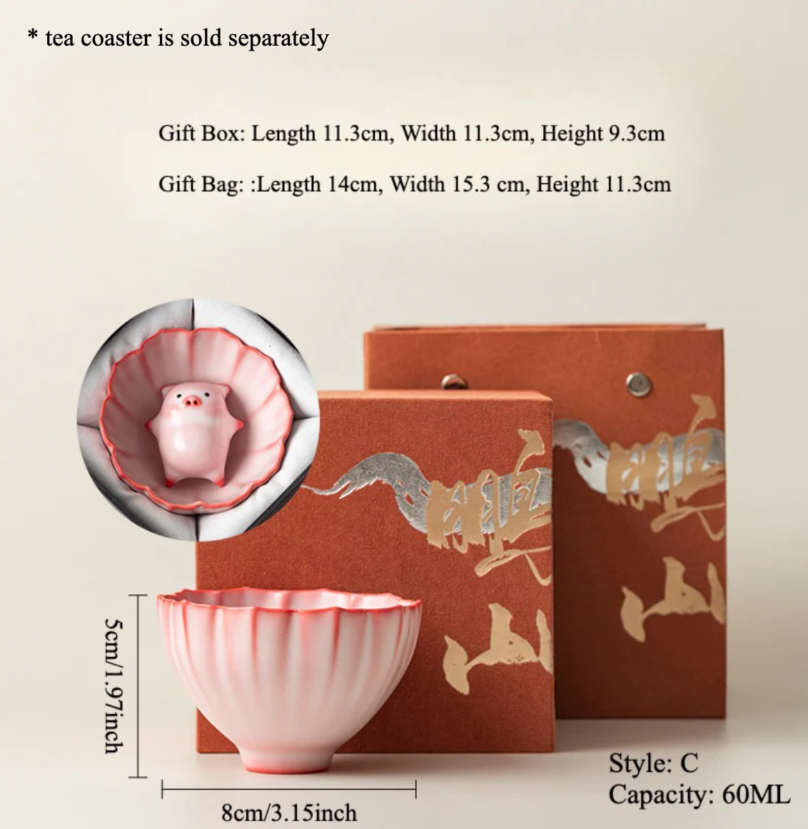 Gohobi Lying Pig Teacup (Tea coaster is sold separately)