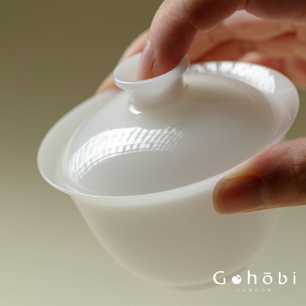 Gohobi Ice Jade Porcelain Gaiwan – Three-Piece Chinese White Porcelain Tea Bowl