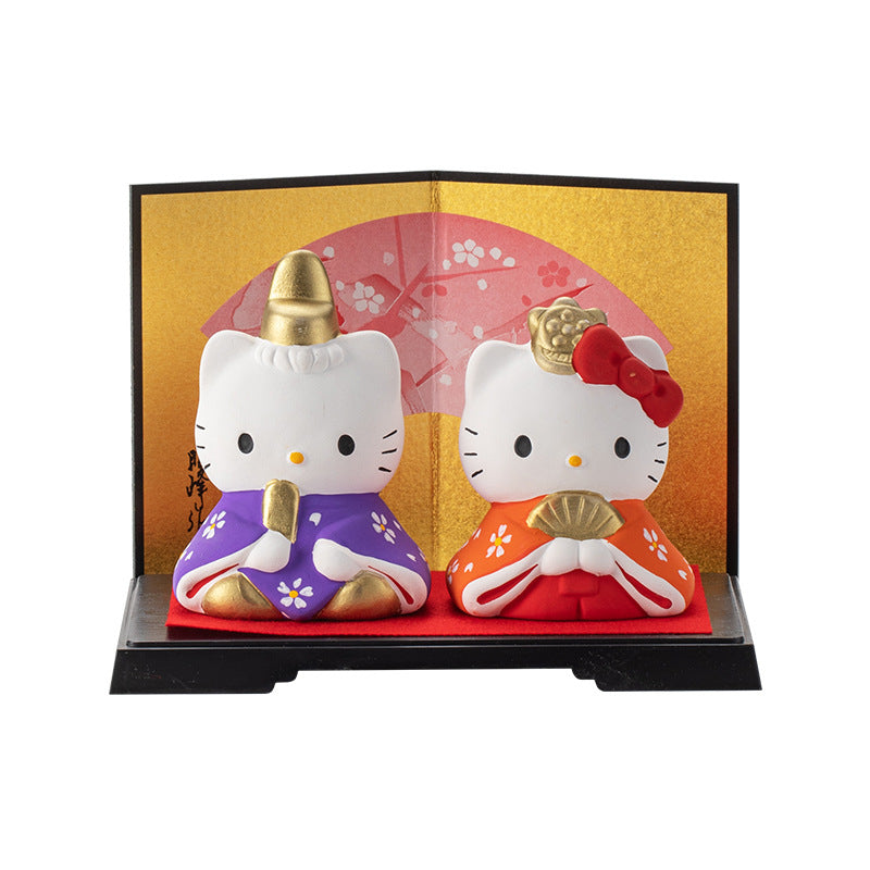 Hello Kitty Couple Ornaments - Ceramic Cute Desktop Decorations Gift Box [Made In Japan]