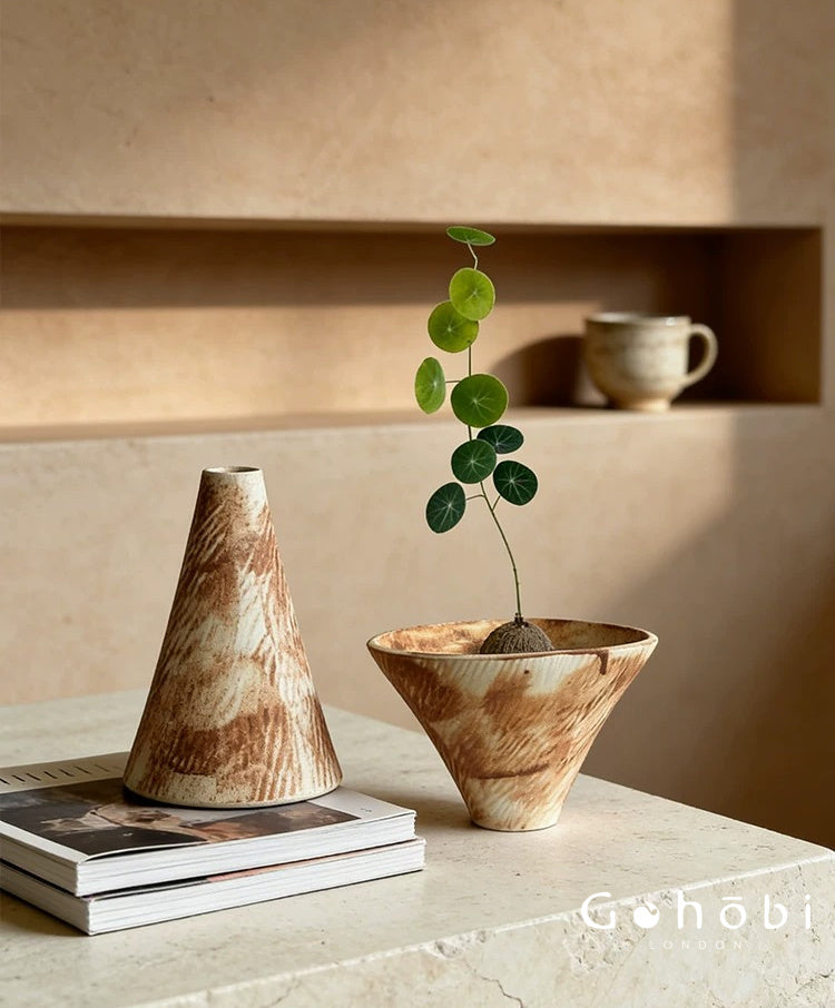 Gohobi Japanese Ikebana Ceramic Flower Pot – Jingdezhen Wabi-Sabi Desktop Planter