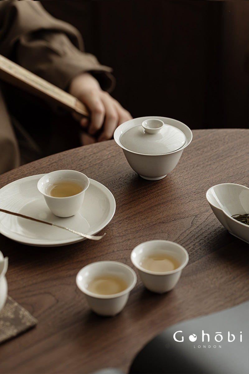 Gohobi Wood Ash Glaze Thin Porcelain Gaiwan – Literati Style Handmade Covered Tea Bowl
