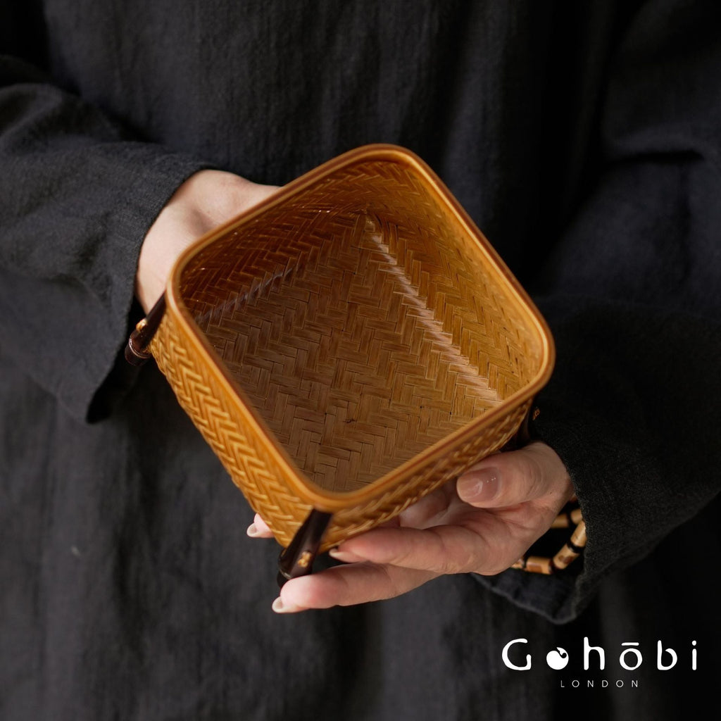Gohobi Bamboo Woven Storage Basket – Lacquered Chinese Style Tea Accessory Basket