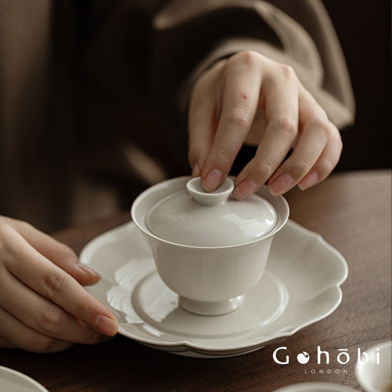 Gohobi Plant Ash Glaze High Foot Gaiwan – Song Style Handmade Literati Tea Bowl