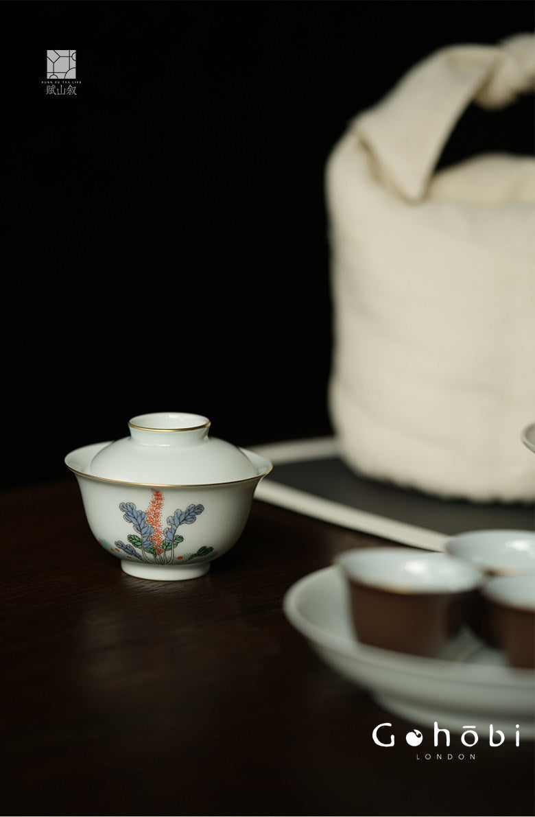 [賦山敘 x Gohobi] Gohobi Jingdezhen Hand-Painted Gaiwan – Ancient Cabbage Design Ceramic Gongfu Tea Bowl