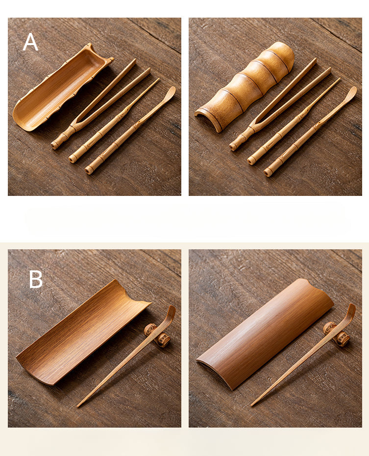 Gohobi Retro Bamboo Chaze Tea Tool Set – Handmade Chinese Tea Lotus Scoop, Teaspoon & Tea Needle Three-Piece Set