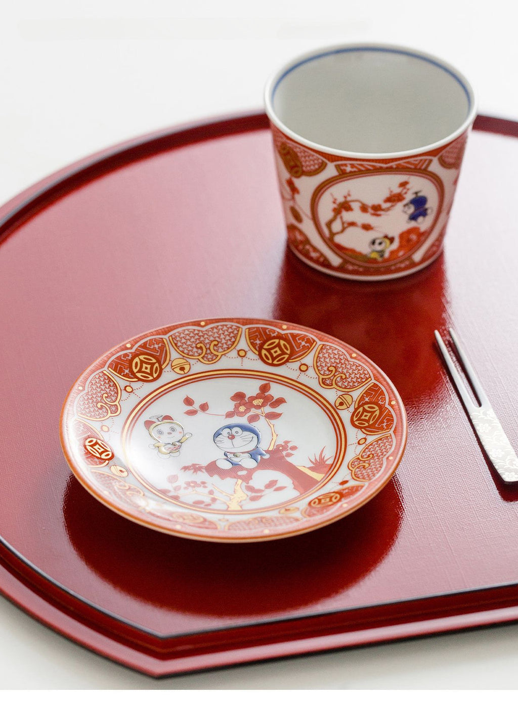 Gohobi Japanese Doraemon Tea Cup and Ceramic Plate Set [Made In Japan]
