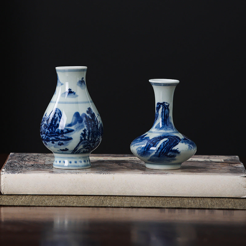 Gohobi Hand-painted Blue and White Porcelain Vase (Water and Mountains)