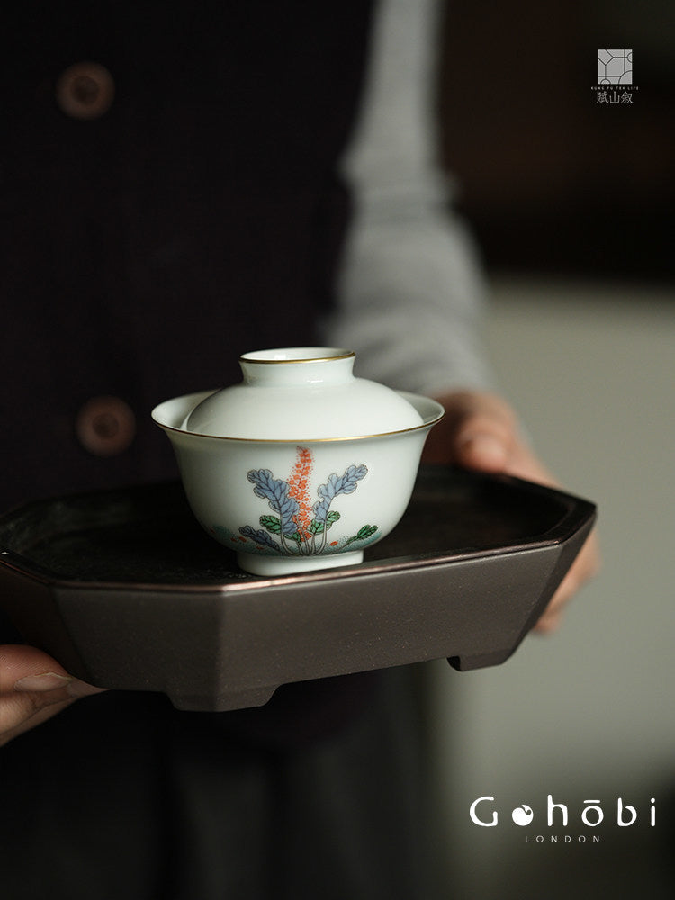 [賦山敘 x Gohobi] Gohobi Jingdezhen Hand-Painted Gaiwan – Ancient Cabbage Design Ceramic Gongfu Tea Bowl