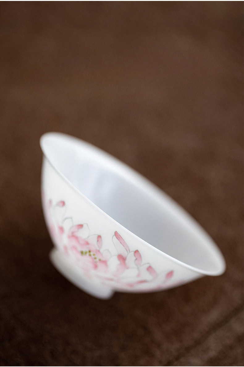 Gohobi Hand-painted Jade White Lotus Porcelain Tea Cup
