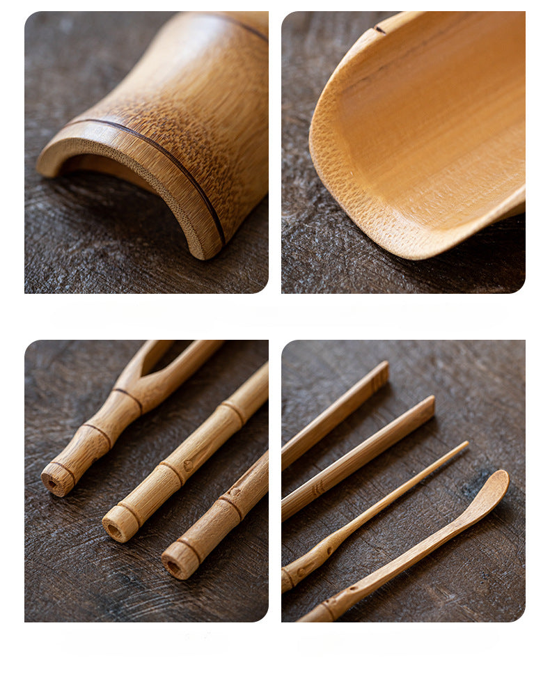 Gohobi Retro Bamboo Chaze Tea Tool Set – Handmade Chinese Tea Lotus Scoop, Teaspoon & Tea Needle Three-Piece Set