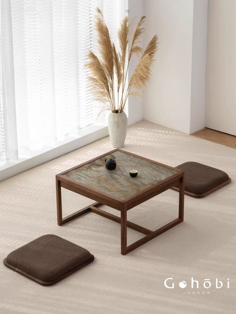 Gohobi Black Walnut Tatami Seat Cushion – Solid Wood Futon Meditation Seat for Tea Room, Bay Window or Floor Seating