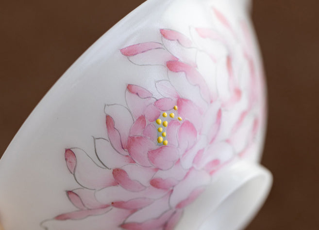 Gohobi Hand-painted Jade White Lotus Porcelain Tea Cup