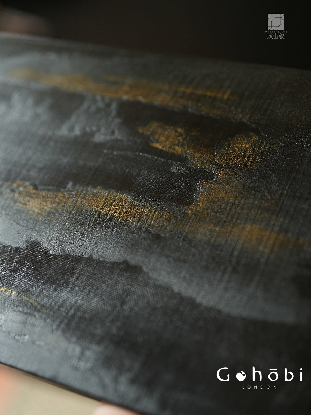 [賦山敘 x Gohobi] Gohobi Black Gold Lacquer Tea Tray – Handmade Ginkgo Wood Dry Brew Tea Tray Wabi Sabi Style