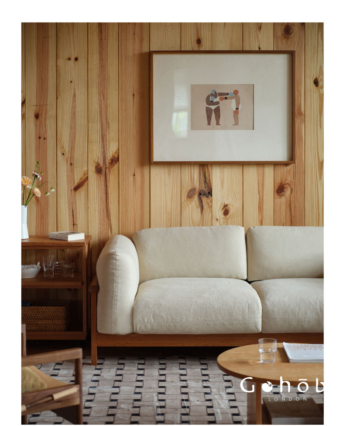 Gohobi Nordic Solid Wood Fabric Sofa – Handmade Double Sofa for Living Room or Small Apartment | FSC Certified Furniture