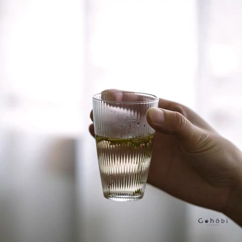Gohobi Handcrafted Japanese-Style Glass Tea Cup – 100ml | Clear Striped Design for Loose Leaf & Matcha Tea