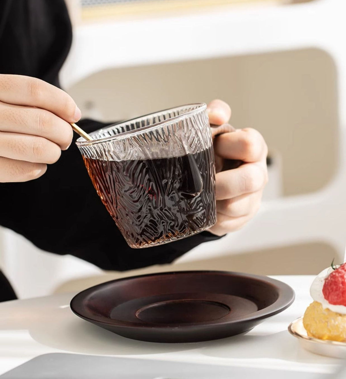 Gohobi Japanese Glass Coffee Cup with Saucer 006