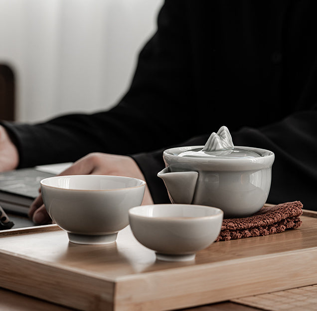 Gohobi Japanese Style Ice Grey Gaiwan Travel Tea Set 004