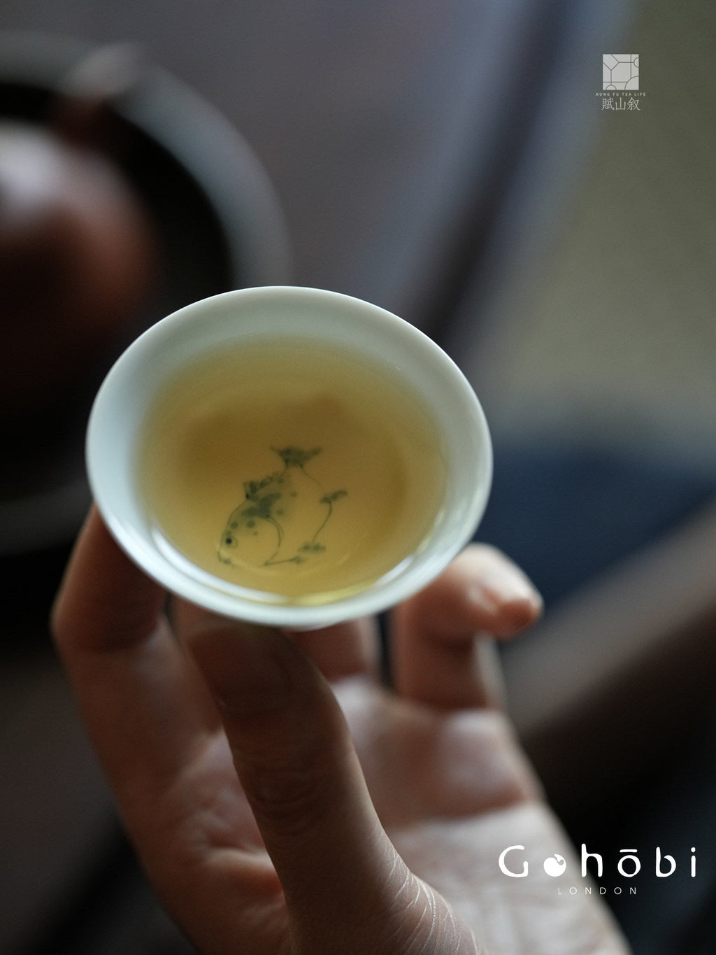 [賦山敘 x Gohobi] Gohobi Jingdezhen Hand-Painted Mandarin Fish Teacup – Blue on Blue Ceramic Gongfu Guest Cup