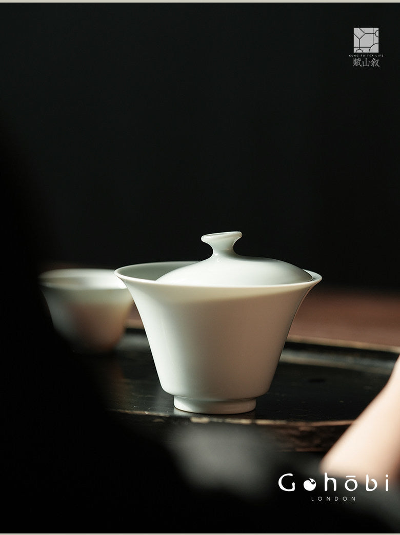 [賦山敘 x Gohobi] Gohobi Pure White Porcelain Gaiwan – Horseshoe Shape Thin Porcelain Gongfu Tea Bowl