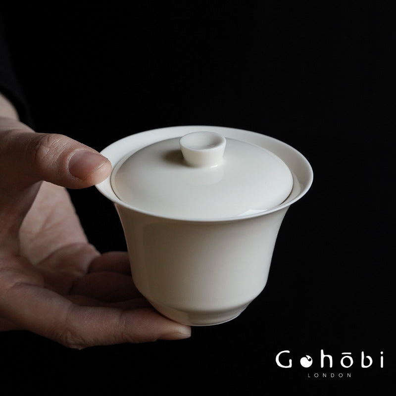 Gohobi Apricot White Ercai Gaiwan – Thin Porcelain Japanese Style Covered Tea Bowl
