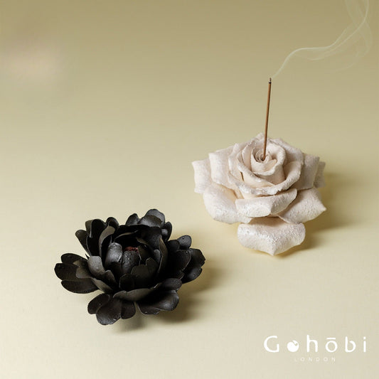 Gohobi Handmade Floral Incense Holder 002 - Black Peony and White Rose