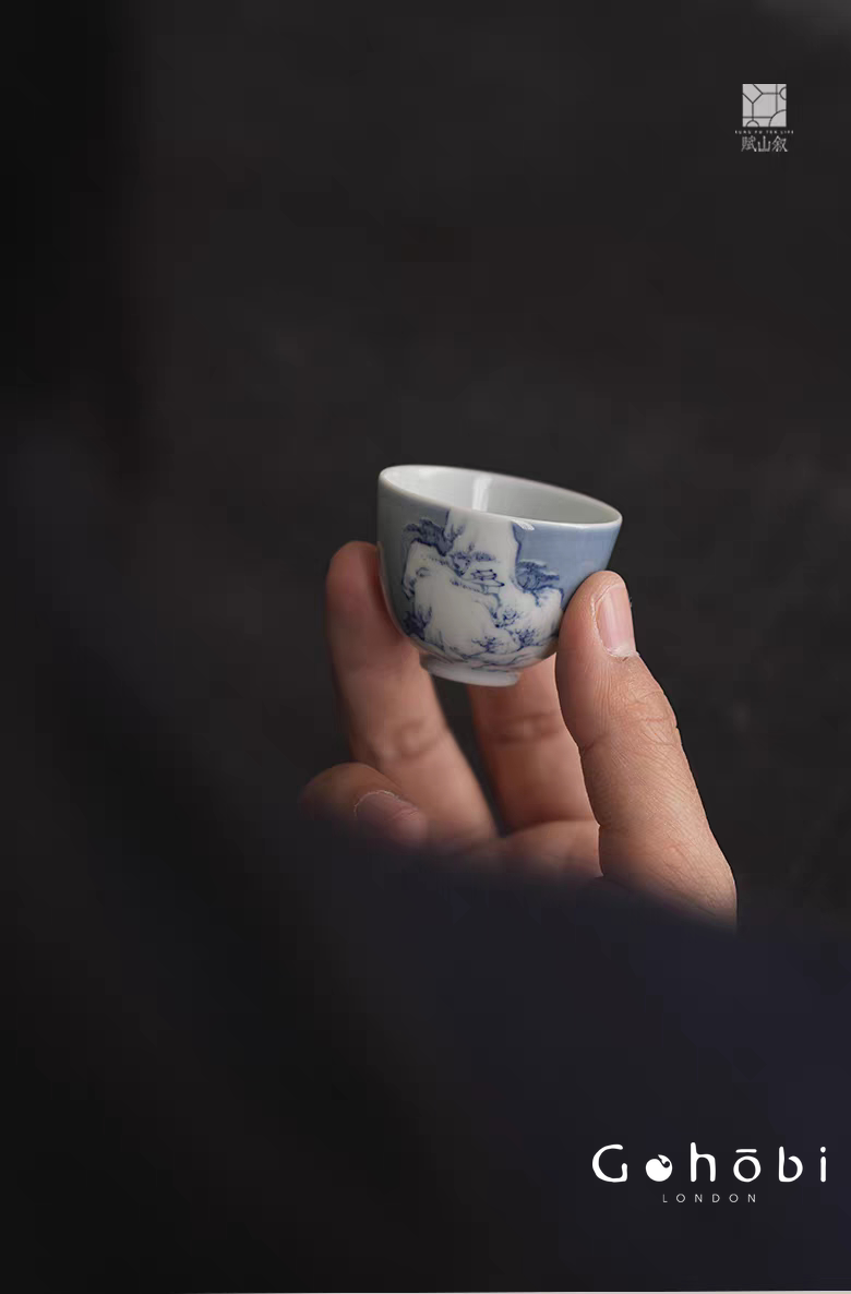 [賦山敘 x Gohobi] Gohobi Jingdezhen Hand-Painted Snow Landscape Teacup – Blue Scattering Glaze Gongfu Guest Cup