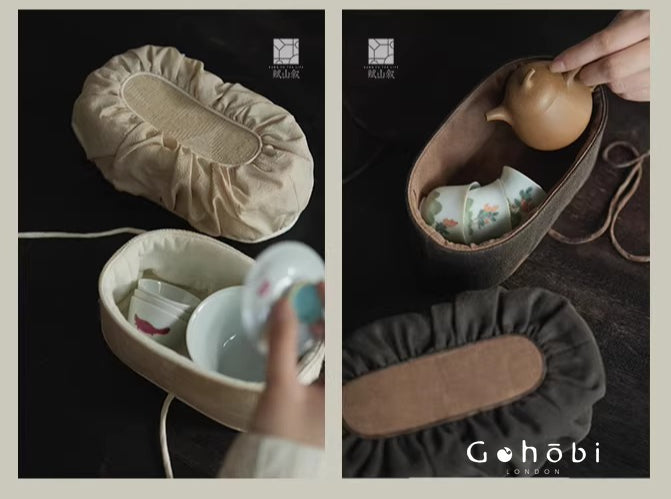 [賦山敘 x Gohobi] Gohobi Xiangyun Silk Tea Bag – Travel Teacup Set Storage Pouch Portable Tea Case