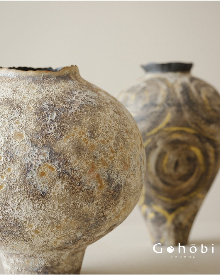 Gohobi Japanese Style Wabi-Sabi Sand Texture Large Ceramic Vase – Handmade Decorative Ornament