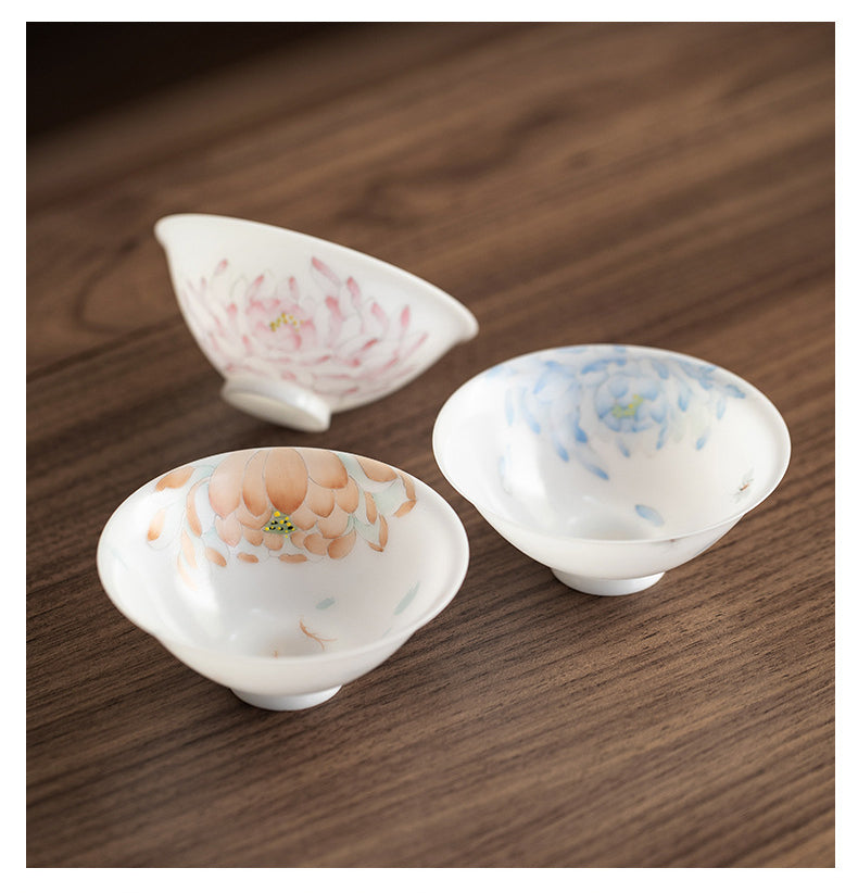 Gohobi Hand-painted Jade White Lotus Porcelain Tea Cup