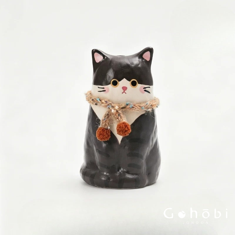 Gohobi Cute Cat Ceramic Vase – Handmade Jingdezhen Ikebana Flower Vase
