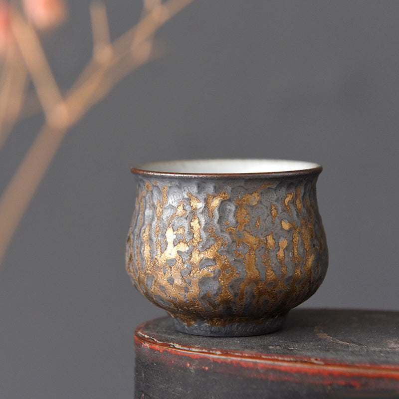 Gohobi Ceramic Gilded Hammer Pattern Black Tea Cup – 70ml Handmade Gongfu Tasting Cup