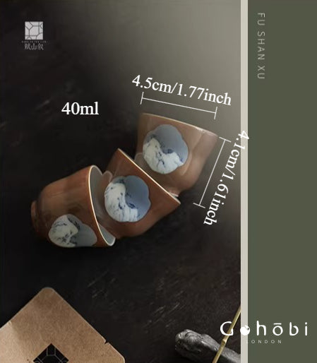 [賦山敘 x Gohobi] Gohobi Jingdezhen Hand-Painted Blue and White Teacup – Begonia Snow View Fulu Guest Cup
