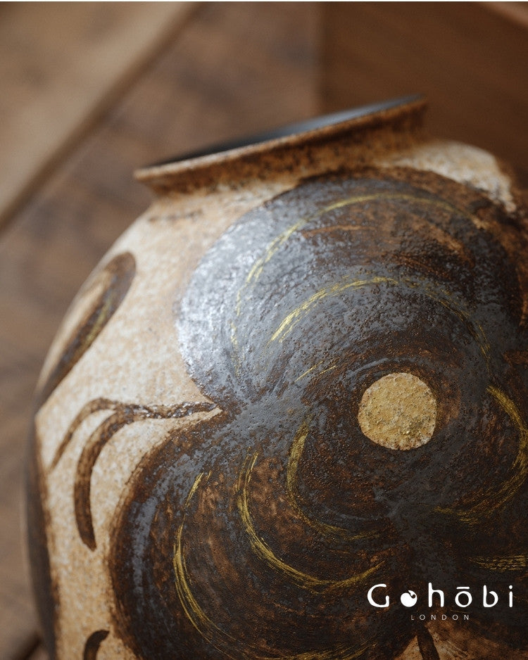 Gohobi Japanese Wabi-Sabi Hand-Painted Flower Vase – Handmade Sand Texture Ceramic Ornament