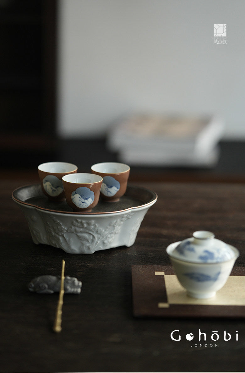 [賦山敘 x Gohobi] Gohobi Jingdezhen Hand-Painted Blue and White Teacup – Begonia Snow View Fulu Guest Cup