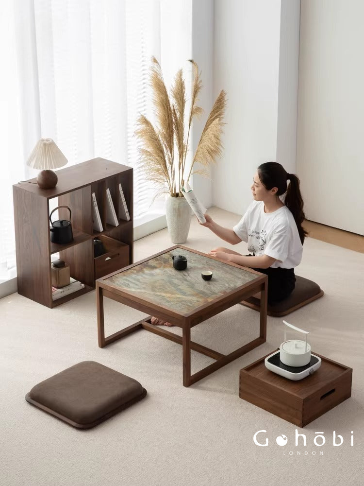 Gohobi Black Walnut Tatami Seat Cushion – Solid Wood Futon Meditation Seat for Tea Room, Bay Window or Floor Seating