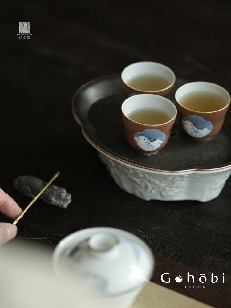 [賦山敘 x Gohobi] Gohobi Jingdezhen Hand-Painted Blue and White Teacup – Begonia Snow View Fulu Guest Cup