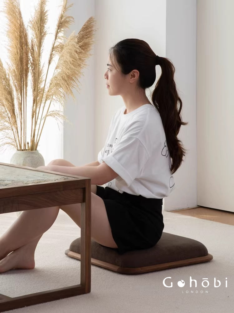 Gohobi Black Walnut Tatami Seat Cushion – Solid Wood Futon Meditation Seat for Tea Room, Bay Window or Floor Seating