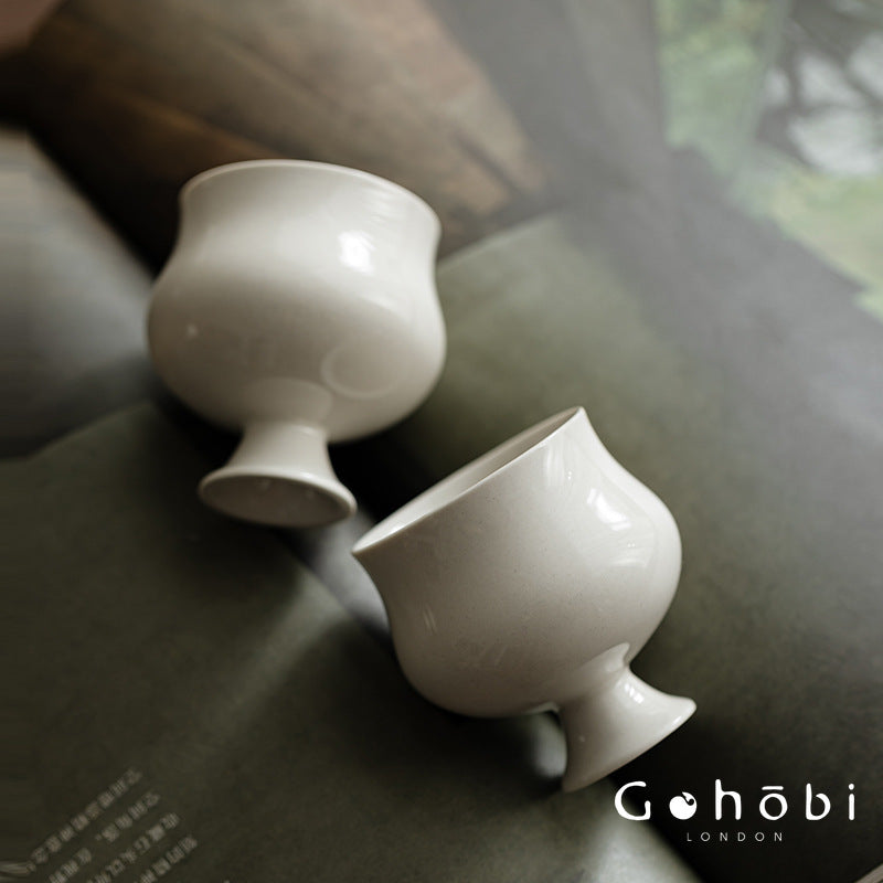 Gohobi Wood Ash Glaze High Foot Teacup – Song Style Bergamot Gongfu Master Cup