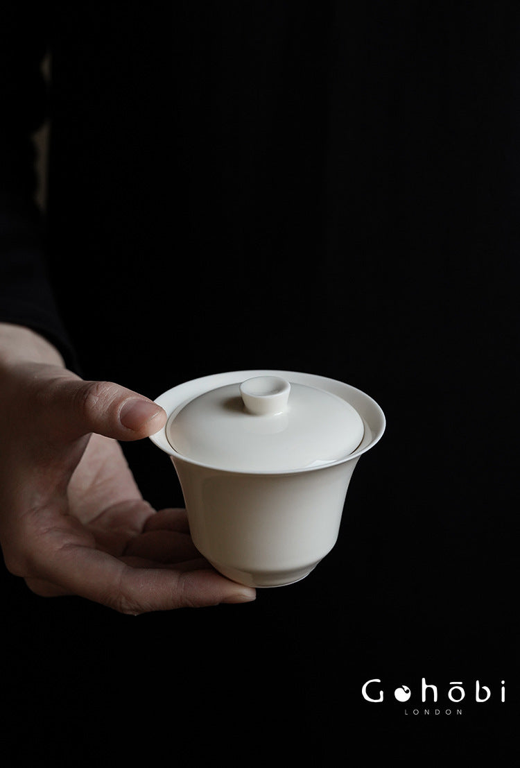 Gohobi Apricot White Ercai Gaiwan – Thin Porcelain Japanese Style Covered Tea Bowl