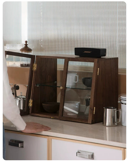 Gohobi Black Walnut Storage Cabinet – Solid Wood Medieval Style Tea and Tableware Cabinet (Clearance - Display)
