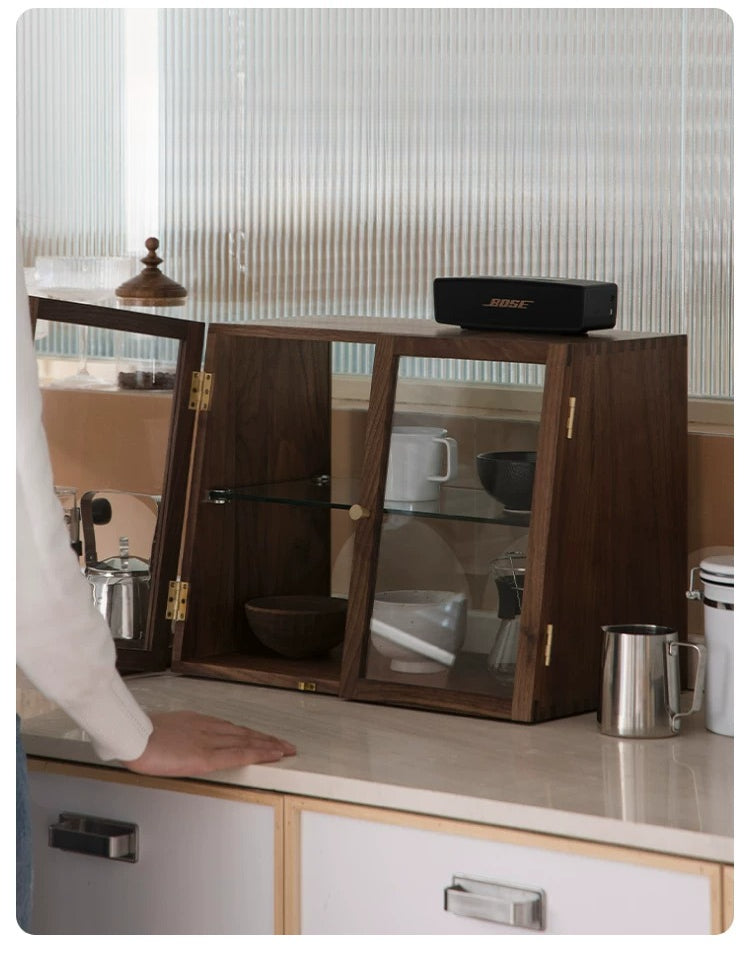 Gohobi Black Walnut Storage Cabinet – Solid Wood Medieval Style Tea and Tableware Cabinet