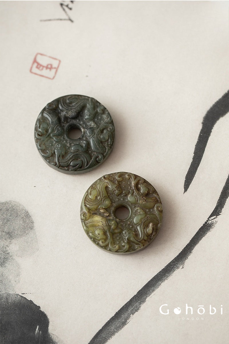 Gohobi Antique Style Jade Pendant – Pixiu and Ruyi Tea Ceremony Decorative Pendant