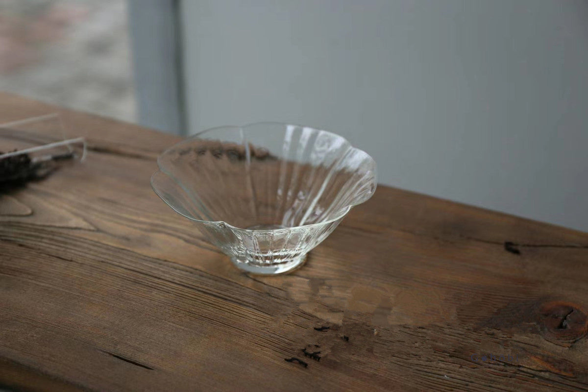 Gohobi Handcrafted Flower Glass Bowl with Spoon – Perfect for Matcha Ceremony, Lattes & Desserts
