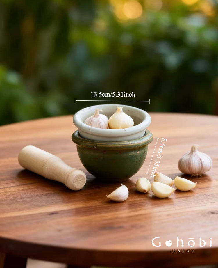 Gohobi Ceramic Garlic Masher Mortar Bowl – Handmade Garlic Crusher and Chili Grinding Bowl