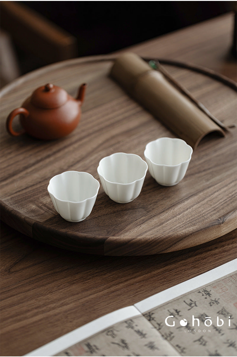 Gohobi Handmade White Porcelain Teacup – Thin Porcelain Flower Rim Gongfu Master Cup