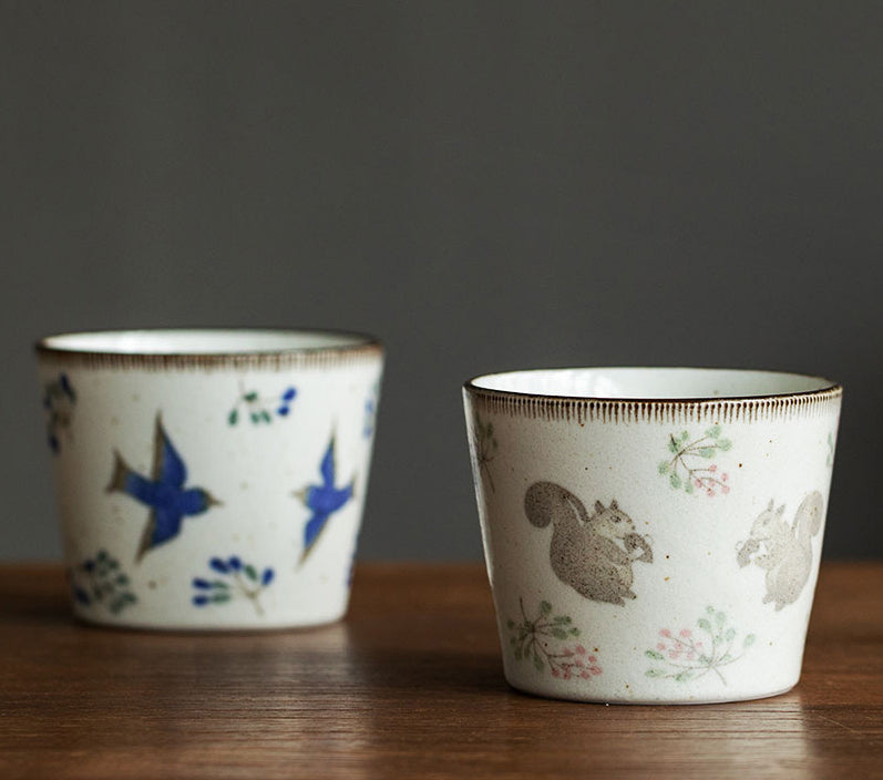 Gohobi Japanese Mino-Fired Squirrel Swallow Ceramic Cups and mugs [Made In Japan]