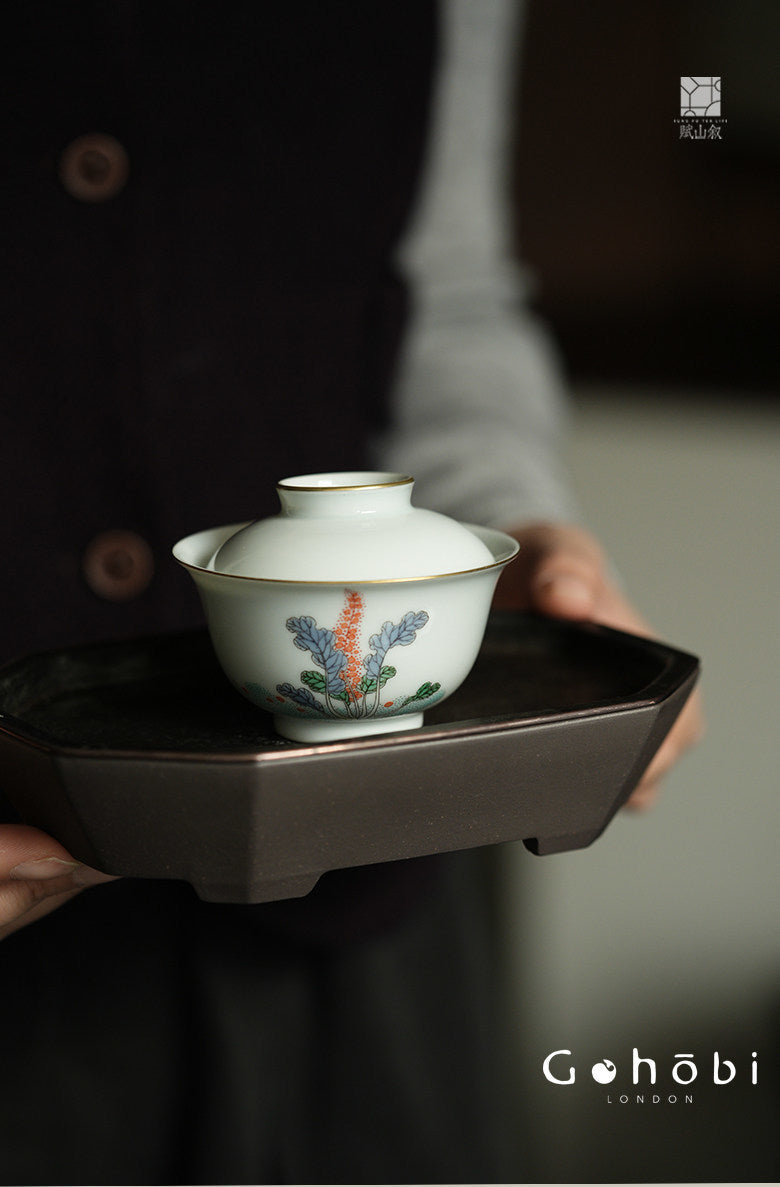 [賦山敘 x Gohobi] Gohobi Jingdezhen Hand-Painted Gaiwan – Ancient Cabbage Design Ceramic Gongfu Tea Bowl