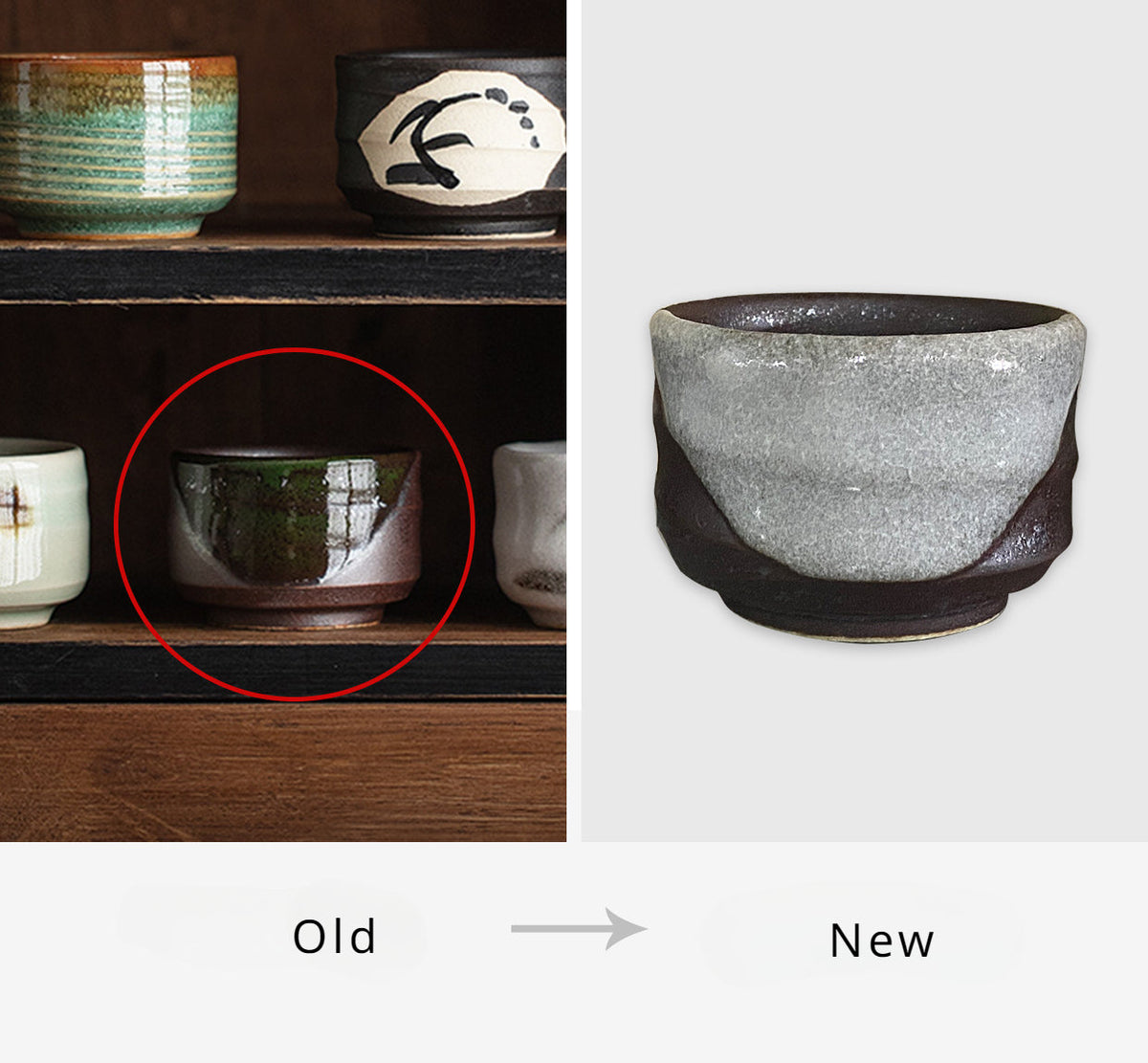 Gohobi Mino Yaki Evening Breeze Teacup Set - 5-Piece Simple Ceramic Cups with Wooden Box [Made In Japan]