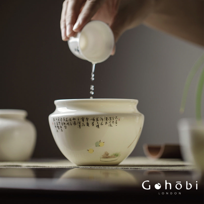 Gohobi Jade Porcelain Tea Wash Bowl – Ceramic Tea Rinse Basin for Gongfu Tea