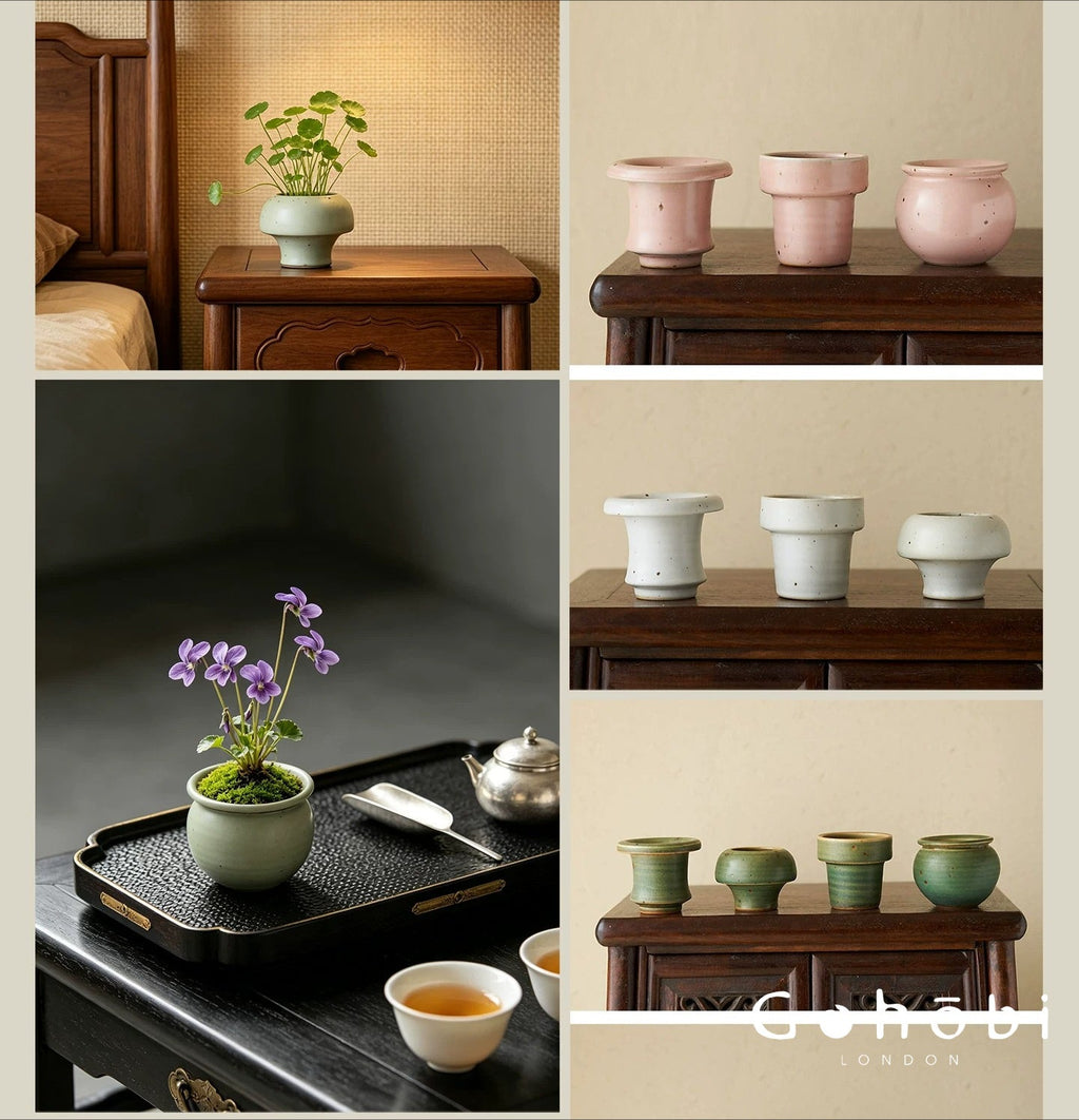 Gohobi Japanese Ikebana Mini Ceramic Vase – Jingdezhen Wabi-Sabi Desktop Flower Vase